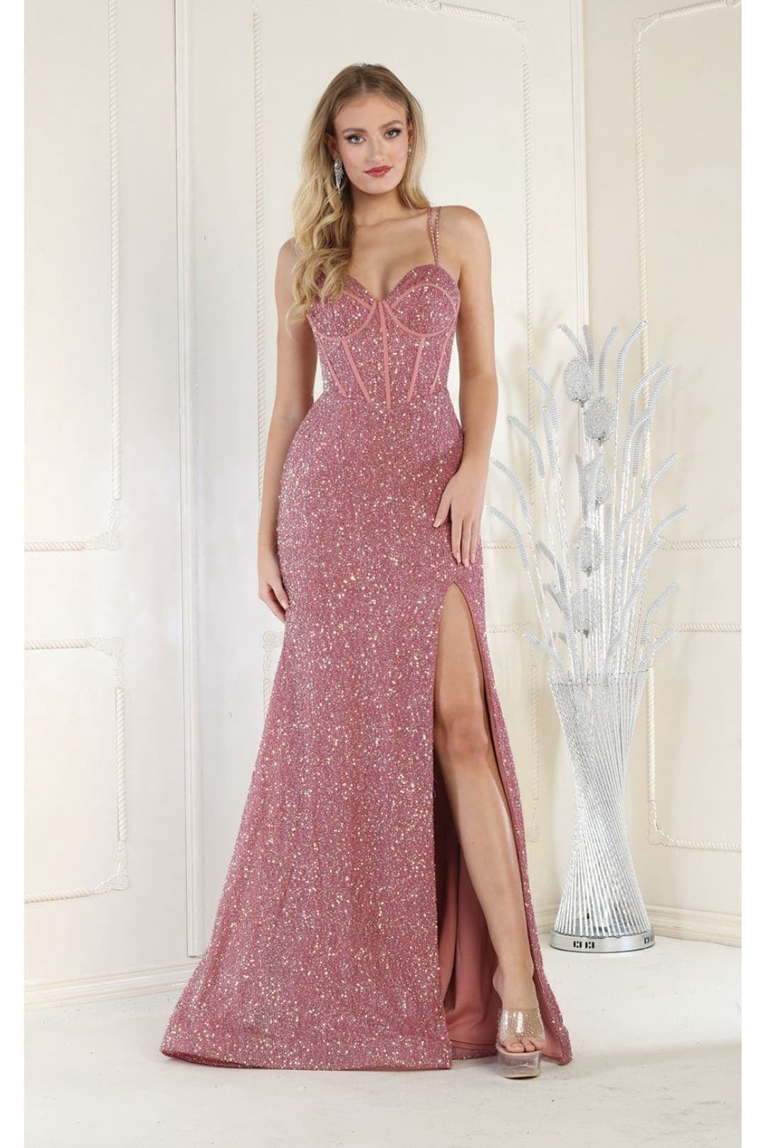 thumbnail image 1 of Royal Queen RQ7981 Juniors Womens Embellished Corset Back Prom Dress, 1 of 1