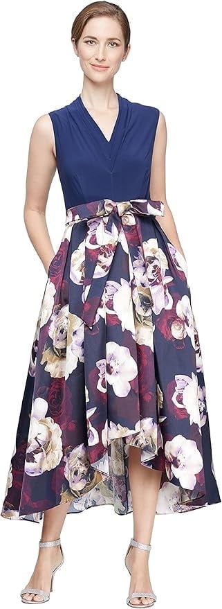 thumbnail image 1 of S.L. Fashions Women's Floral High-Low Gown with Pockets and Stretch Bodice, Dress, Women's, 1 of 2