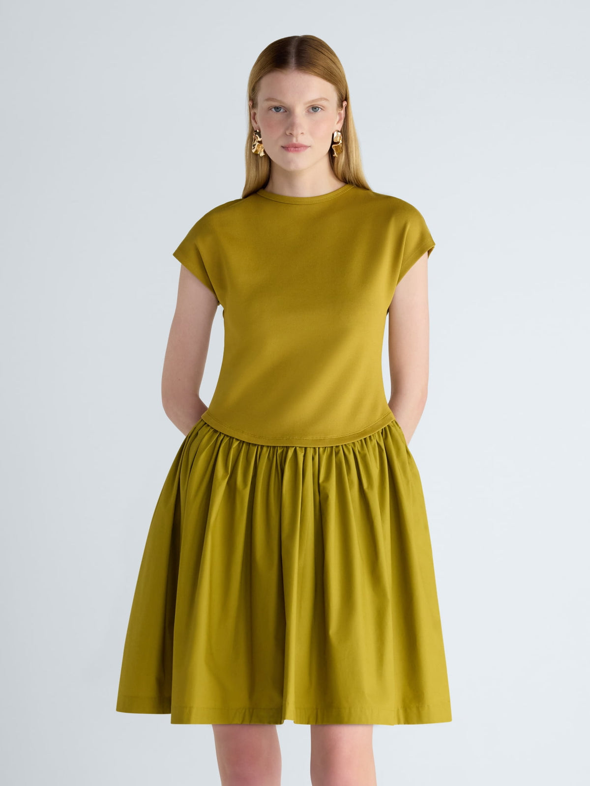 thumbnail image 1 of Scoop Women’s and Women's Plus Mix Media Mini Dress with Dolman Sleeves, Sizes XS-4X, 1 of 5