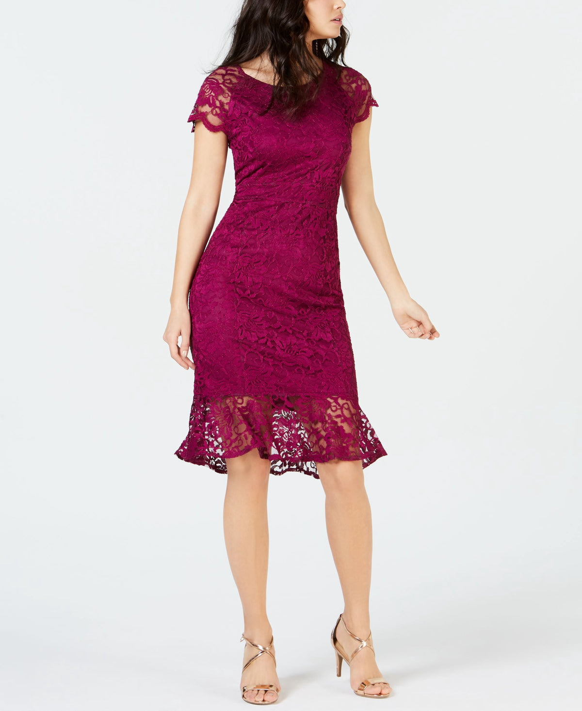 thumbnail image 1 of Thalia Sodi Short Sleeve Lace Dress Violet Berry M, 1 of 3