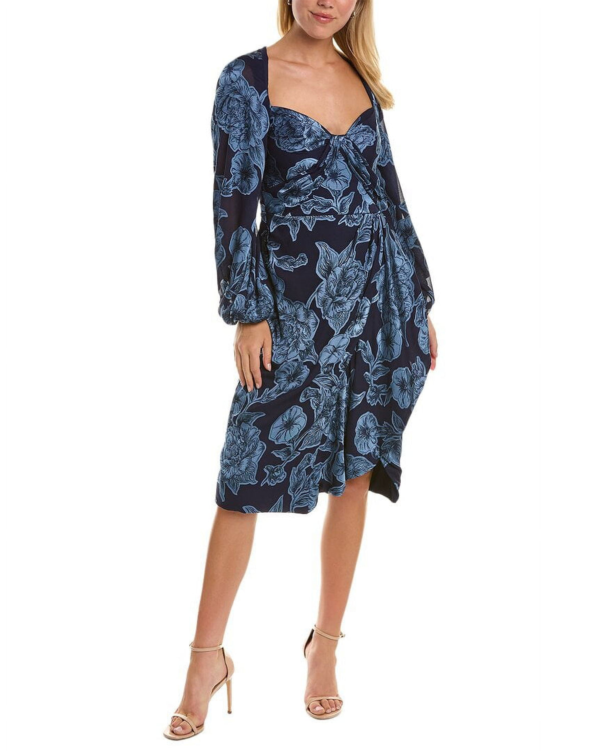 thumbnail image 1 of Theia womens Joslyn Bishop Midi Dress, 0, Navy, 1 of 4