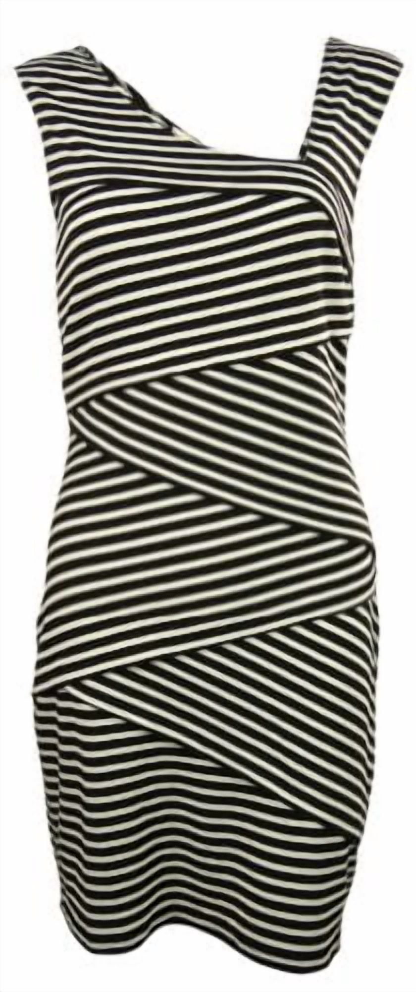 thumbnail image 1 of Tiered Zig-Zag Stripes Knit Dress (2, Black/Op White), 1 of 3