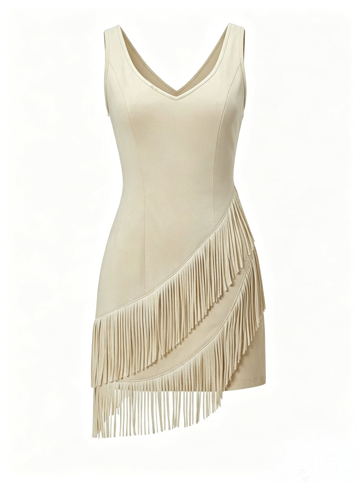 thumbnail image 1 of Women's Western Faux Suede Spaghetti Strap Dress Asymmetric Tiered Fringe Mini Bodycon Outfit for Cocktail Party and Night Out, 1 of 8