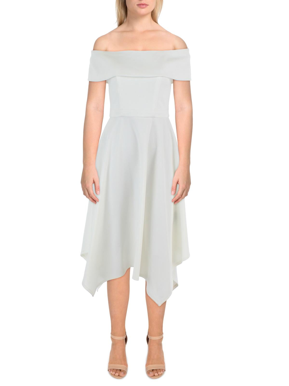 thumbnail image 1 of X by Xscape Womens Handkerchief Hem Off-The-Shoulder Cocktail and Party Dress, 1 of 2