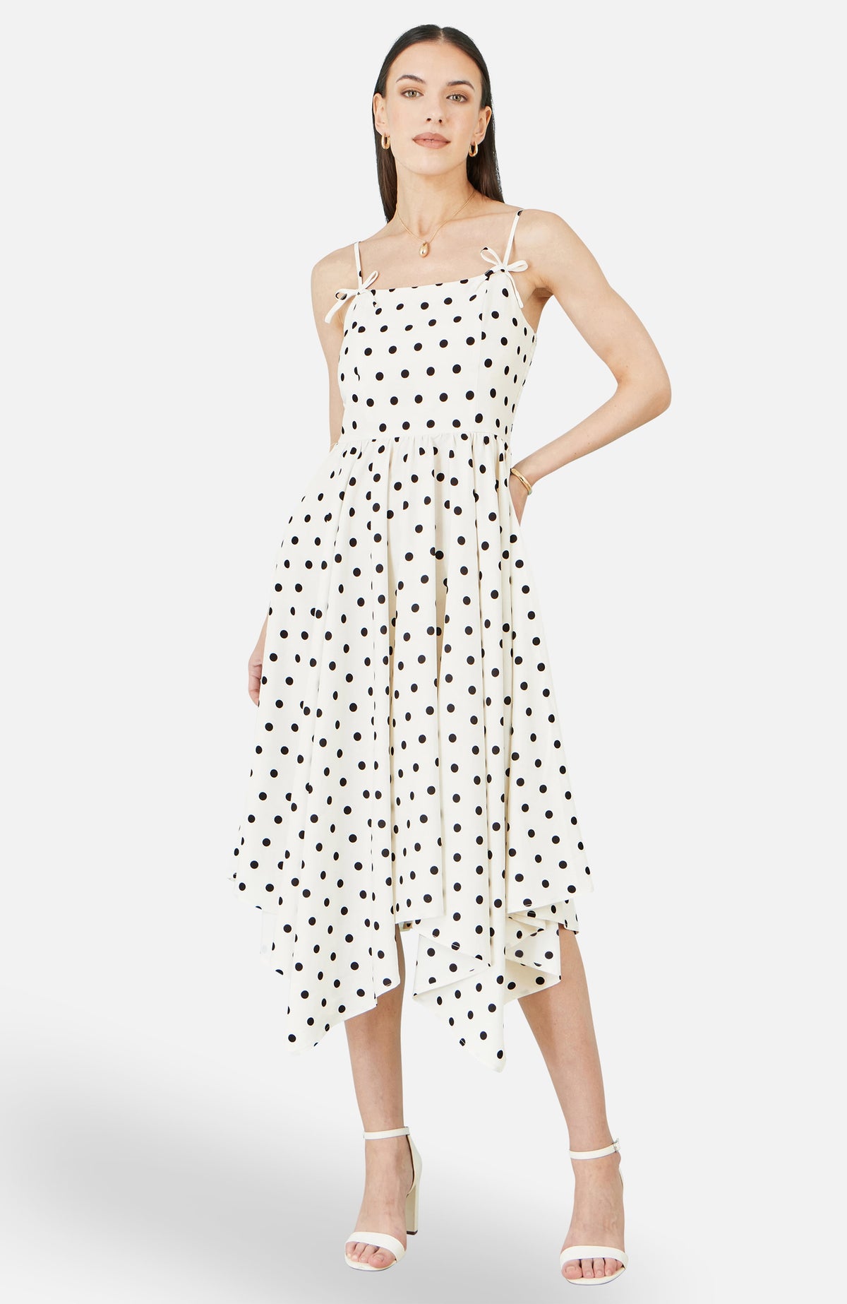 thumbnail image 1 of Yumi Square Neck Hankerchief Hem Dress - White, 4, 1 of 5