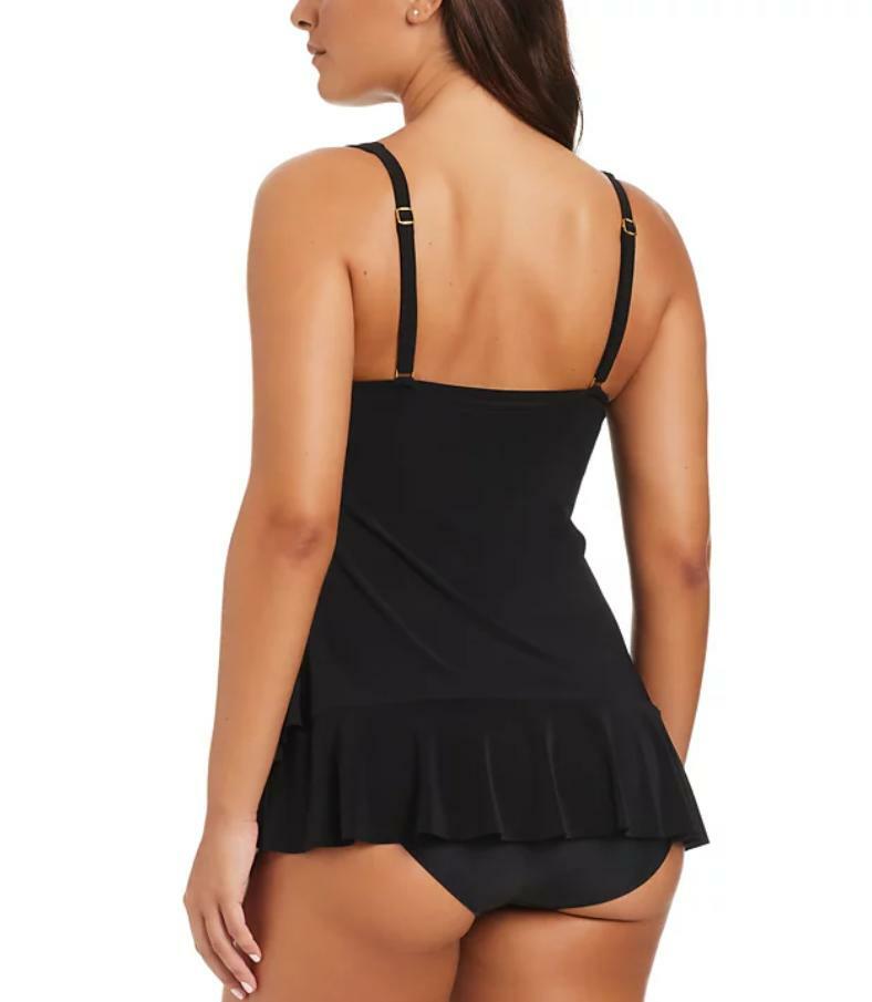 thumbnail image 2 of Beyond Control Women's Solid Essentials Black Ruffled Swim Dress 14, 2 of 2