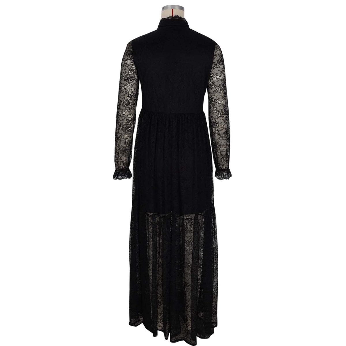 thumbnail image 4 of Heisall Womens Dresses Solid Color Long Sleeve V Neck Button Lace Trim Elegant Casual Dress, 4 of 6