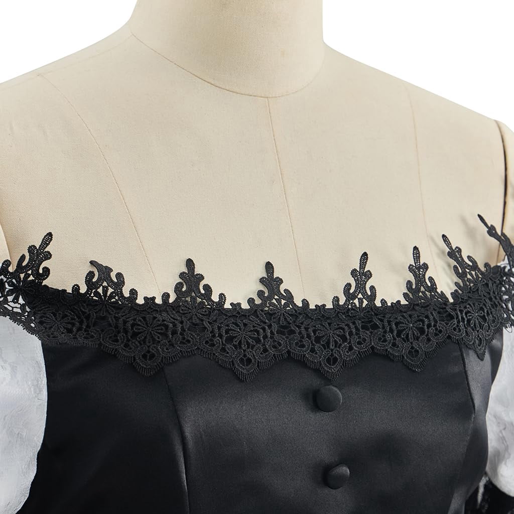 thumbnail image 7 of Gothic Victorian Ball Gown - Satin Fabric, Off Shoulder Lace Trim & White Puff Sleeves for Themed Gatherings, 7 of 7