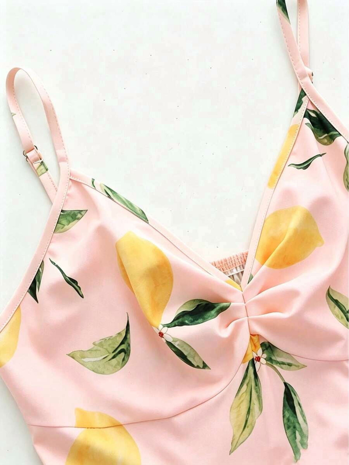 thumbnail image 3 of Womens Baby Pink Lemon Print Spaghetti Strap Summer Dress Full Skirt, 3 of 5