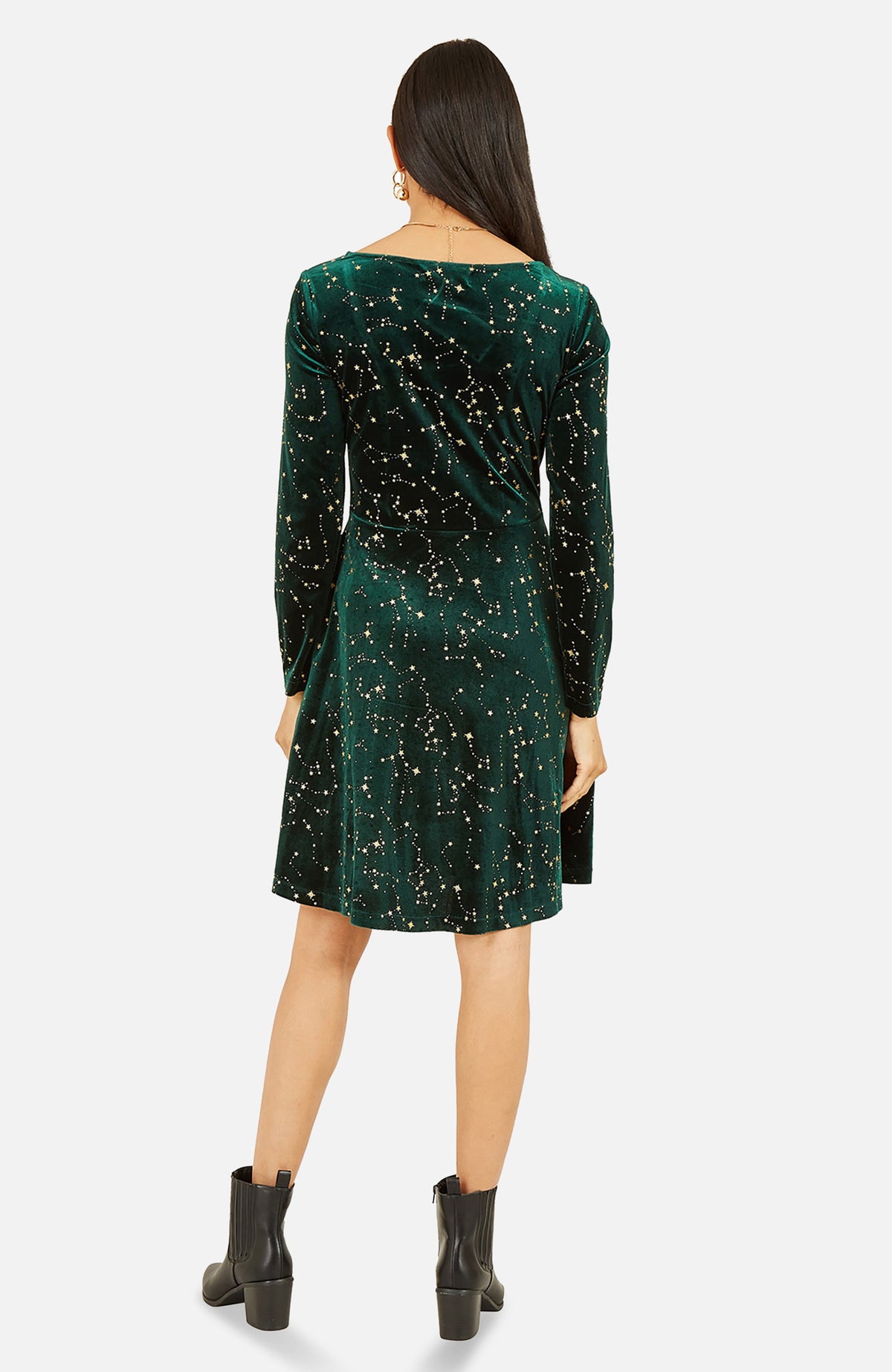 thumbnail image 2 of Yumi Star Foil Print Skater Dress - Green, 14, 2 of 6