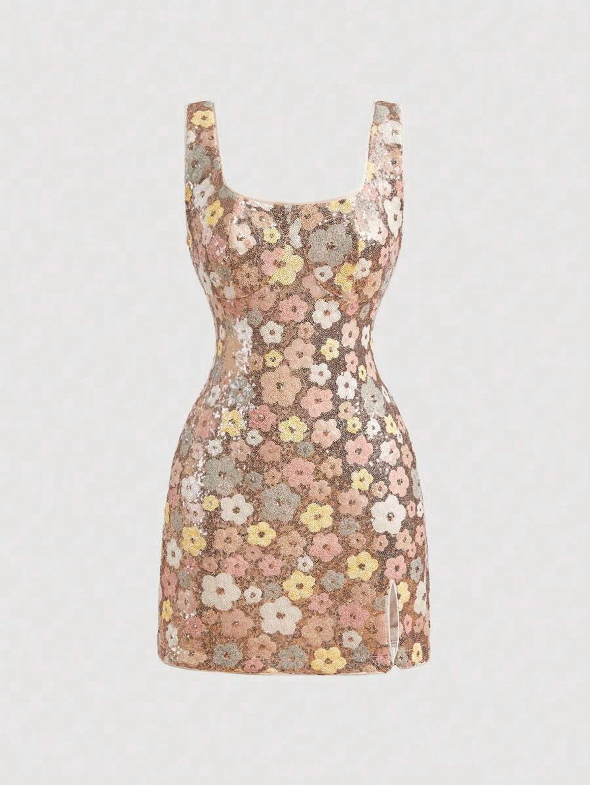thumbnail image 5 of Hot Pink Floral Sequin Bodycon Mini Dress With Side Slit, 5 of 8