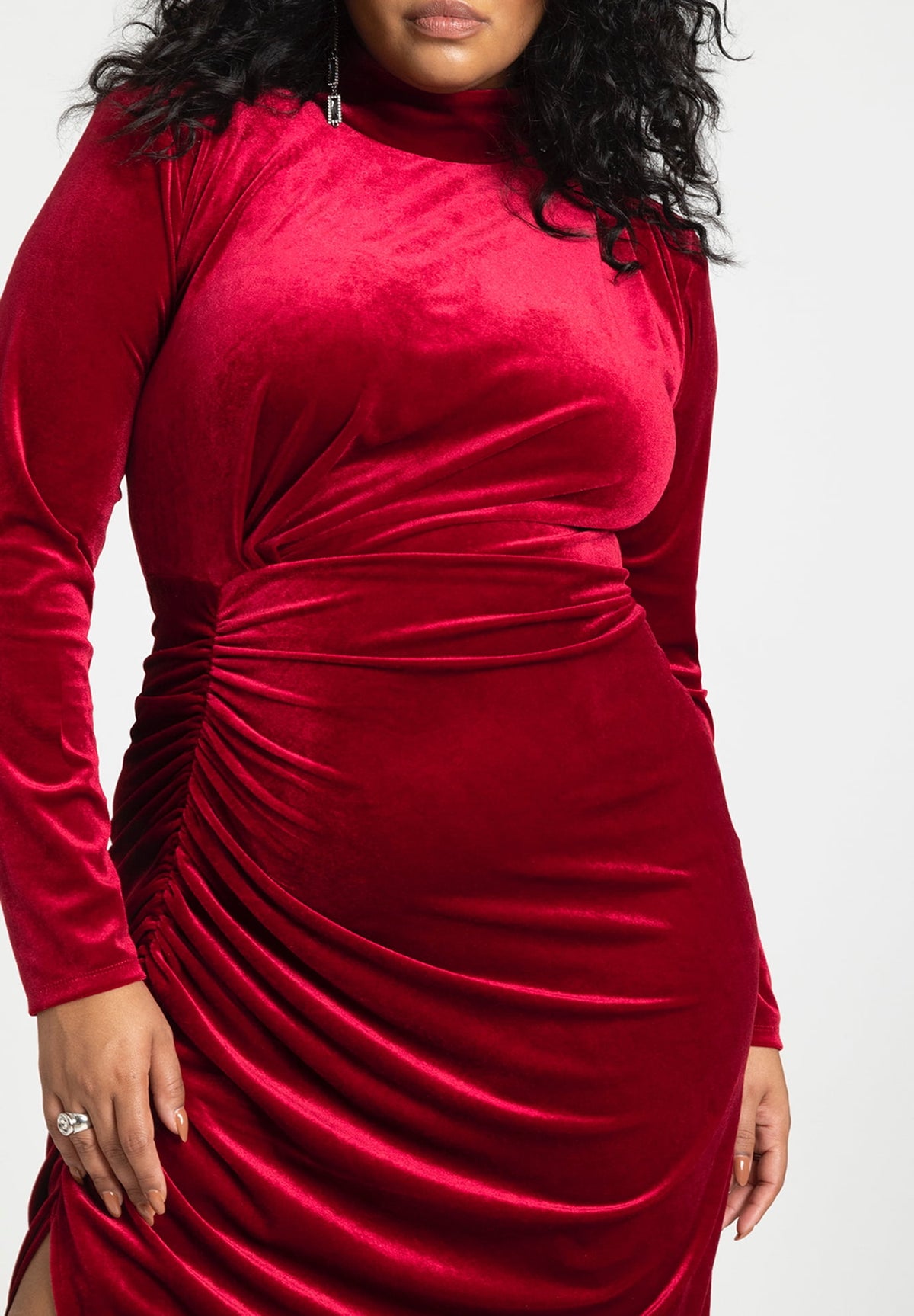 thumbnail image 4 of ELOQUII Women's Plus Size Mock Neck Velvet Dress With Slit, 4 of 4