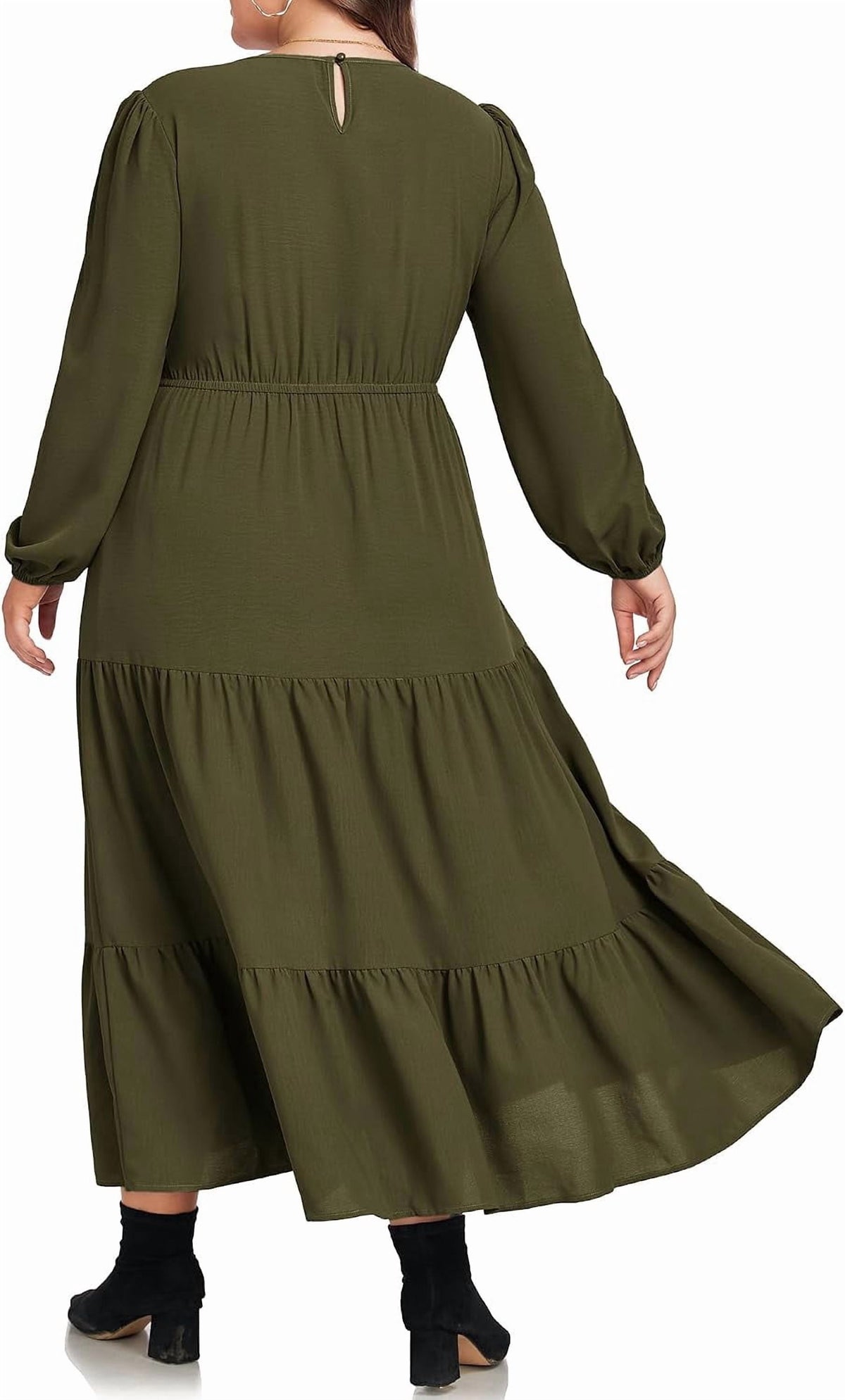 thumbnail image 2 of Women Plus Size Fall Dresses Long Sleeve V Neck Dress Maxi Casual Flowy Tiered 2026 Dress with Pockets, 2 of 5