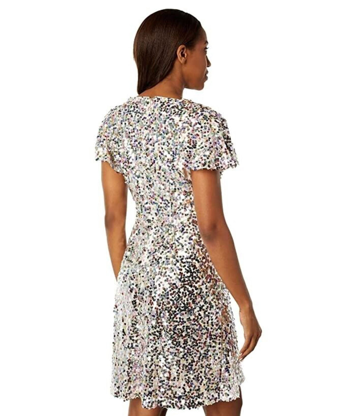 thumbnail image 3 of Maggy London Mini Dress Women 4 White Sequin Flutter Sleeve A-Line Party JDM1114, 3 of 3