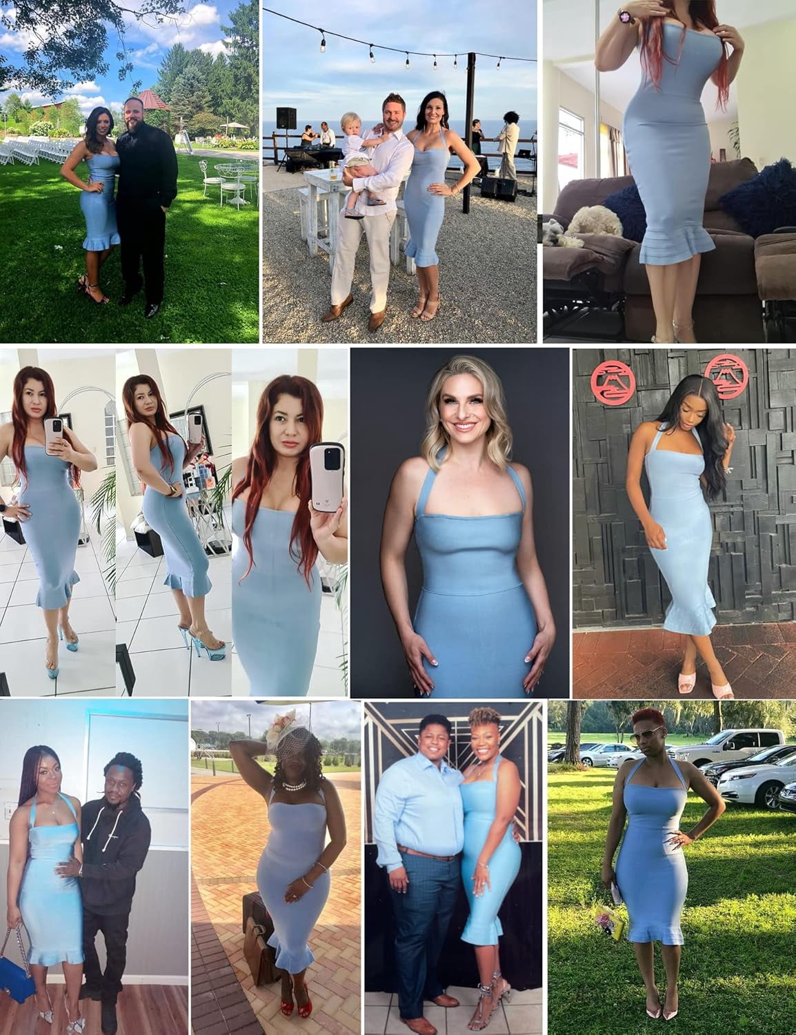 thumbnail image 5 of Womens Halter Fishtail Bandage Party Dress Elegant Wedding Guest Dress Color Ice Blue Medium, 5 of 6