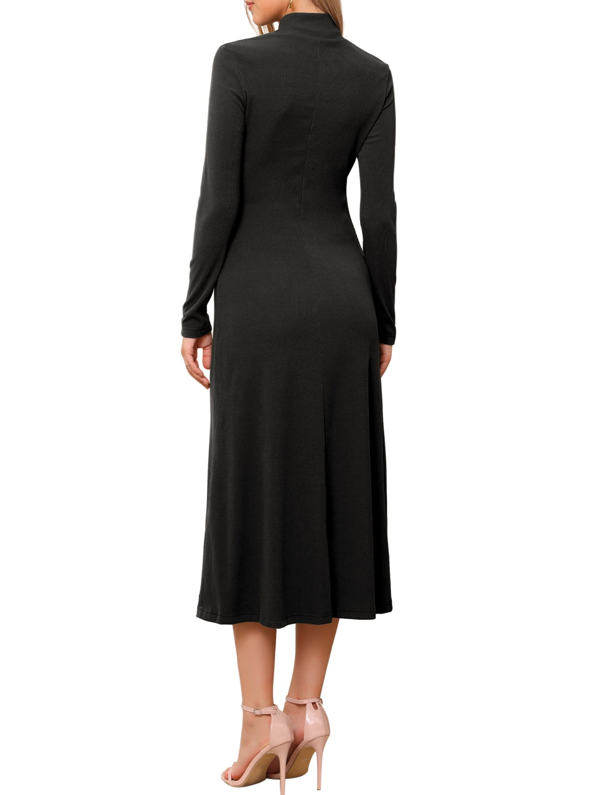 thumbnail image 3 of INSPIRE CHIC Women's Dress Sweater Turtleneck Long Sleeve Stretch Flowy Ribbed Knit Maxi Dress XS Black, 3 of 6