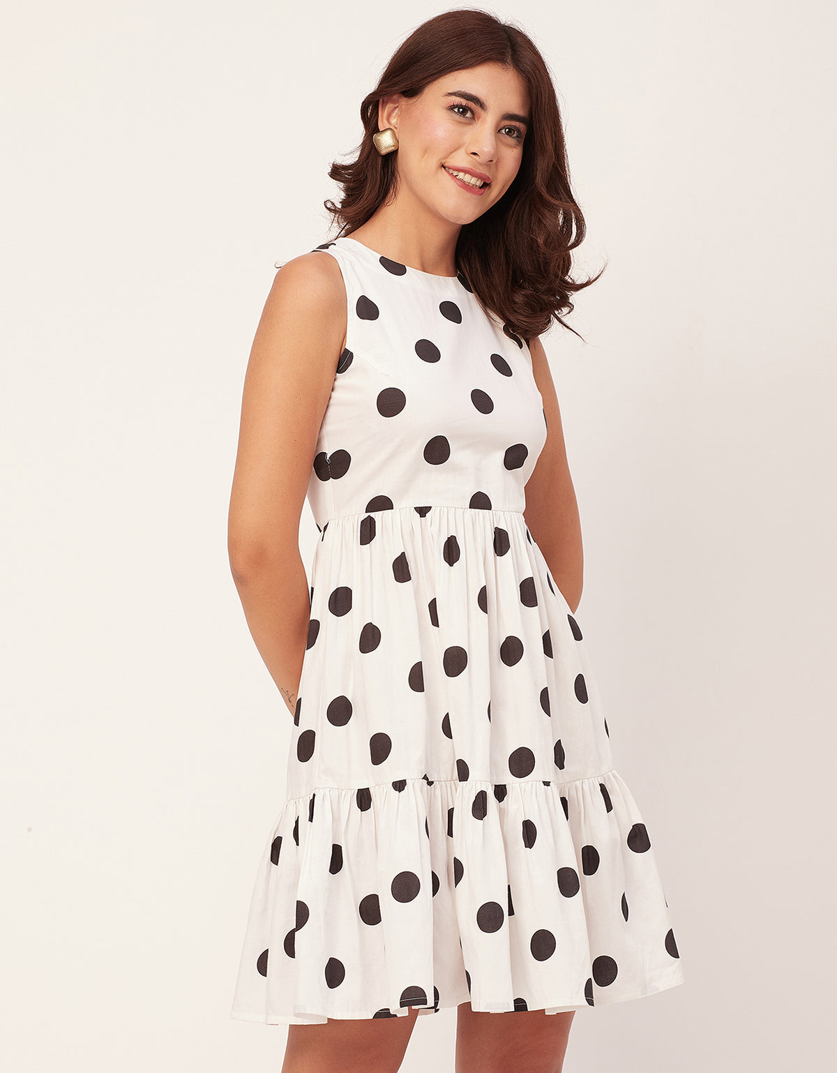 thumbnail image 3 of Moomaya Trendy Printed Cotton Sleeveless Tiered Dress - Stylish Summer Sundress, 3 of 9