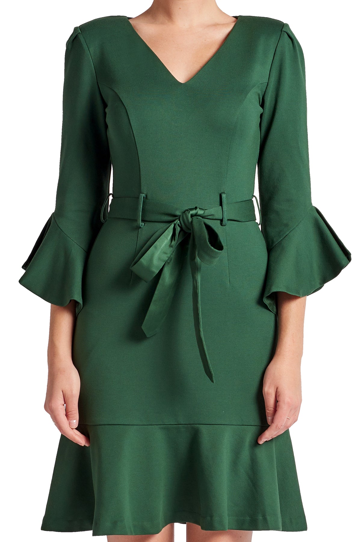 thumbnail image 4 of Tayte Dress - Women's V-neck 3/4 sleeve dress with ruffle accents and self belt, 4 of 5