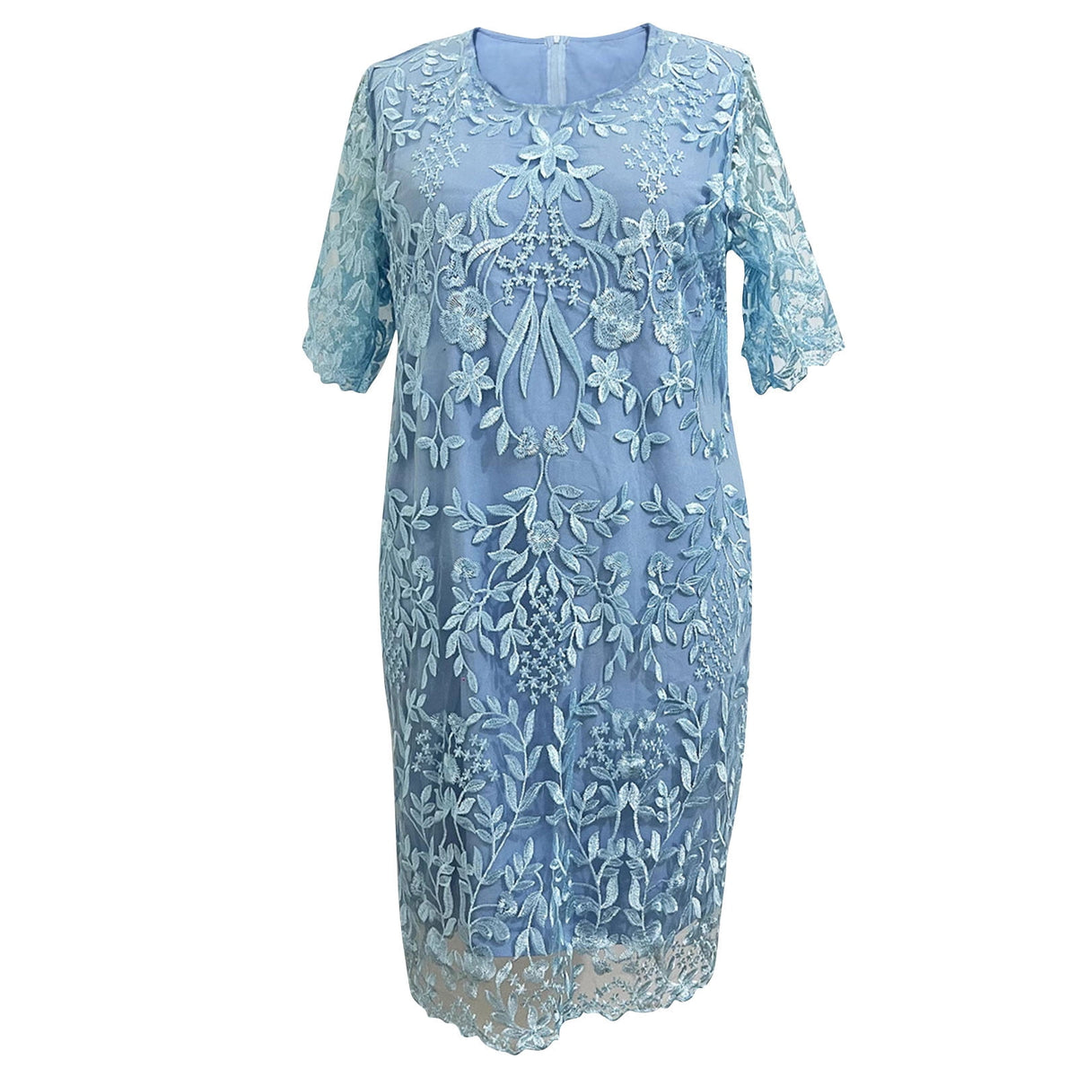 thumbnail image 5 of Uootdi Plus Size Dresses for Women Crew Neck 3/4 Sleeve Embroidered Dresses Elegant Formal Midi Dresses Party Wear Gift, 5 of 6