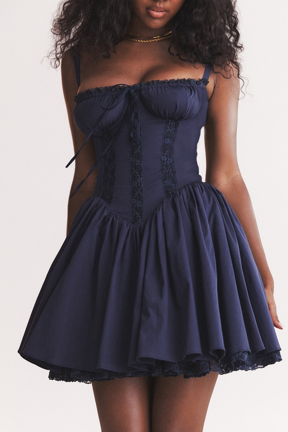 thumbnail image 2 of Eternatastic Women's Lace Mini Corset Dress Sleeveless Square Neck Bustier A-line Dresses, 2 of 7