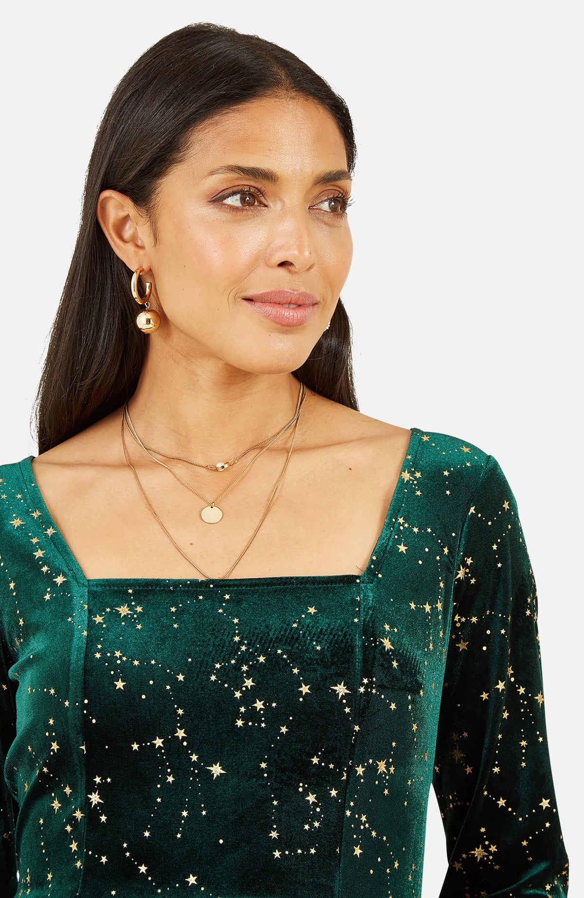thumbnail image 4 of Yumi Star Foil Print Skater Dress - Green, 14, 4 of 6