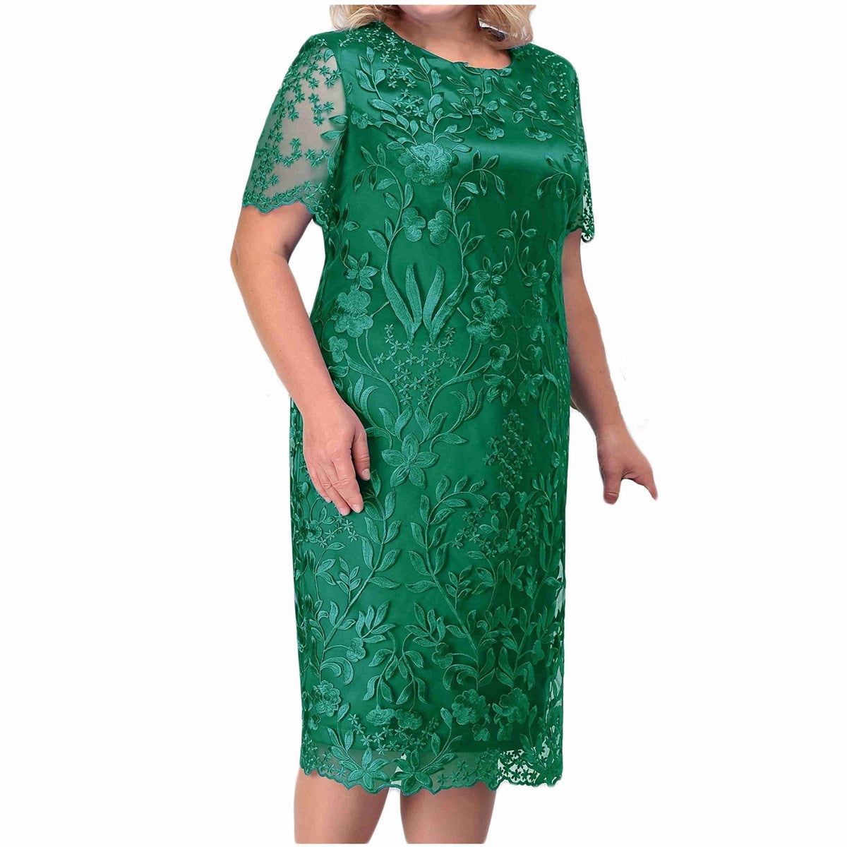 thumbnail image 1 of gakvbuo Plus Size Dress For Women Wedding Guest Women's Plus Size Short-Sleeve Dress Spliced Embroidered Lace Cocktail Party, 1 of 6