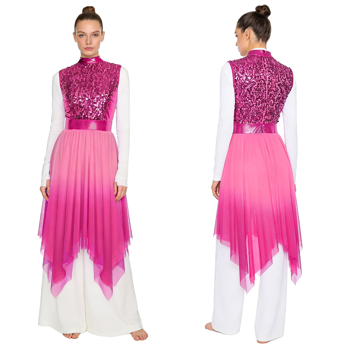 thumbnail image 1 of iiniim Women's Sequined Liturgical Worship Praise Dance Dresses Gradient Mesh Irregular Church Worship Tunic Hot Pink M, 1 of 7