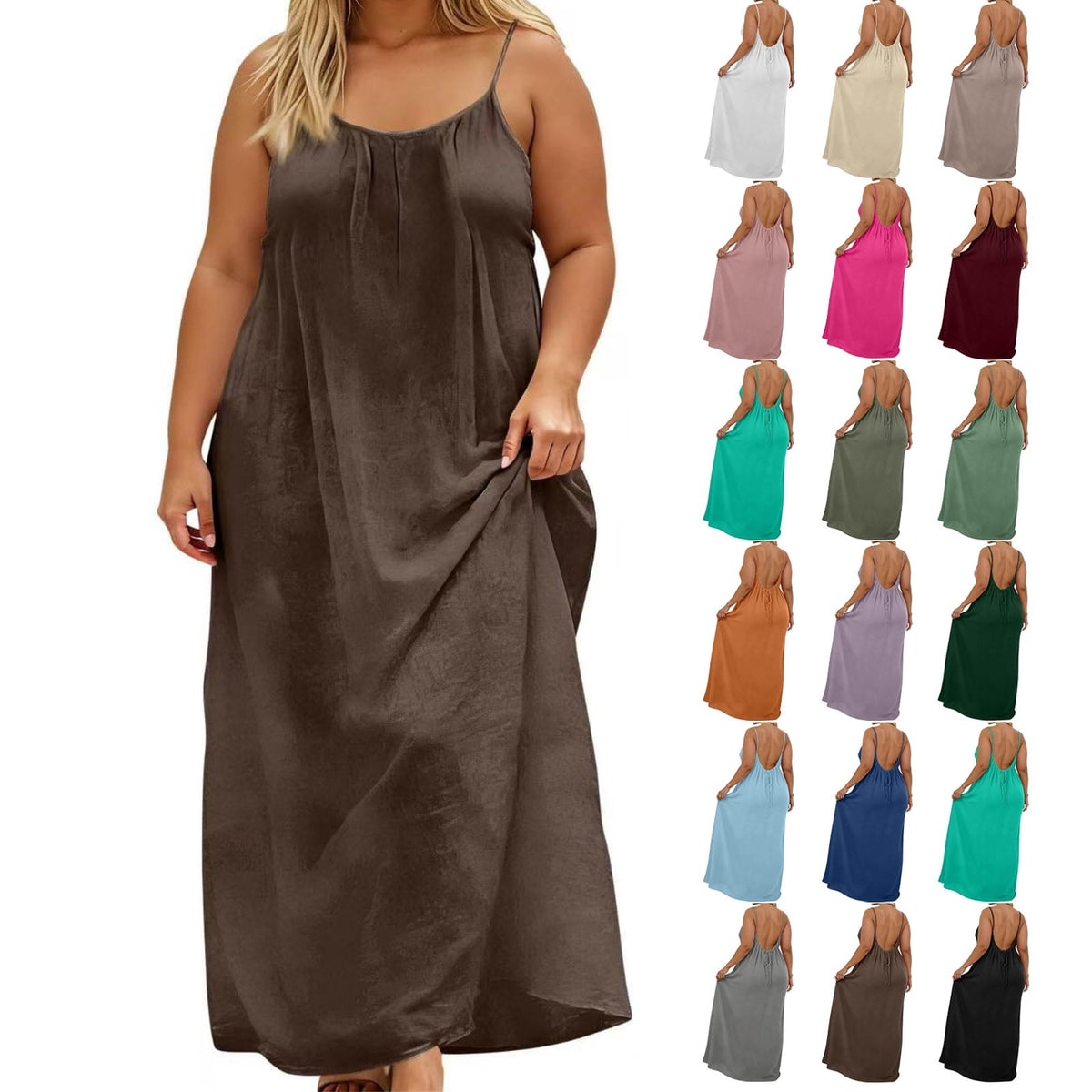 thumbnail image 1 of larppty Women's Plus Size Backless Maxi Dress with Thin Straps Flowy Slip Dress for Beach, Vacation, Summer & Casual Everyday Wea（Wine， XXXXL）, 1 of 5