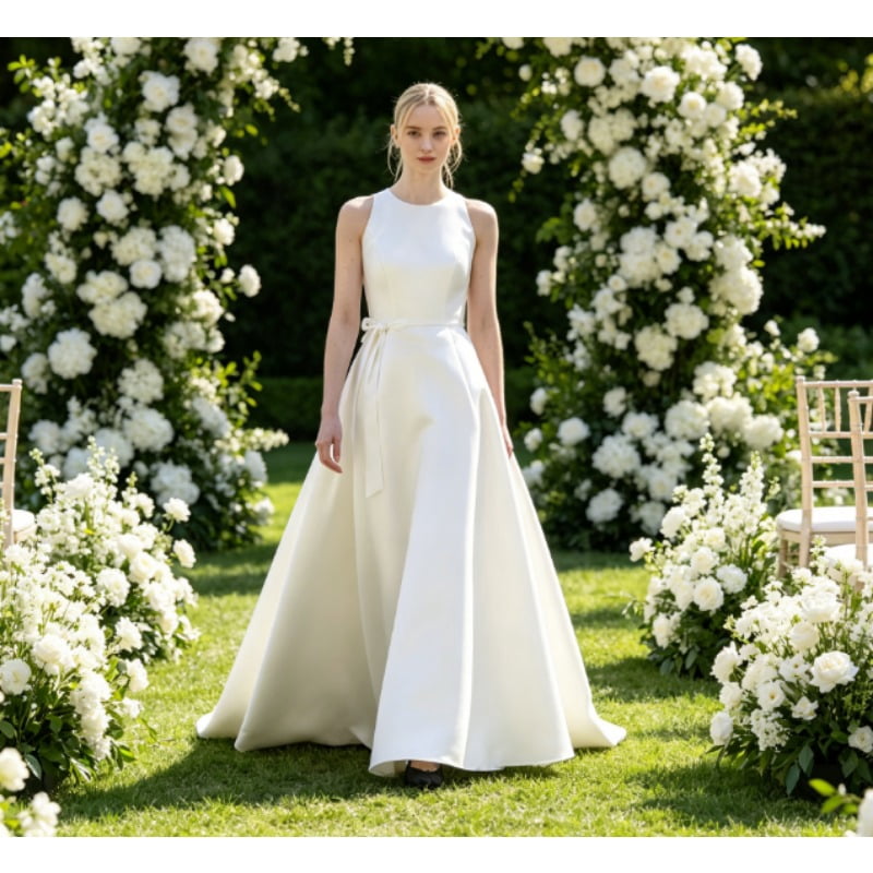 thumbnail image 1 of zanzanmeow Wedding Registry Korean Minimalist Satin Sleeveless High Waist A-Line Light Wedding Dress 2026 New Bride Simple Versatile Outer Dress Elegant Temperament Banquet Evening Gown Long Dress, 1 of 6